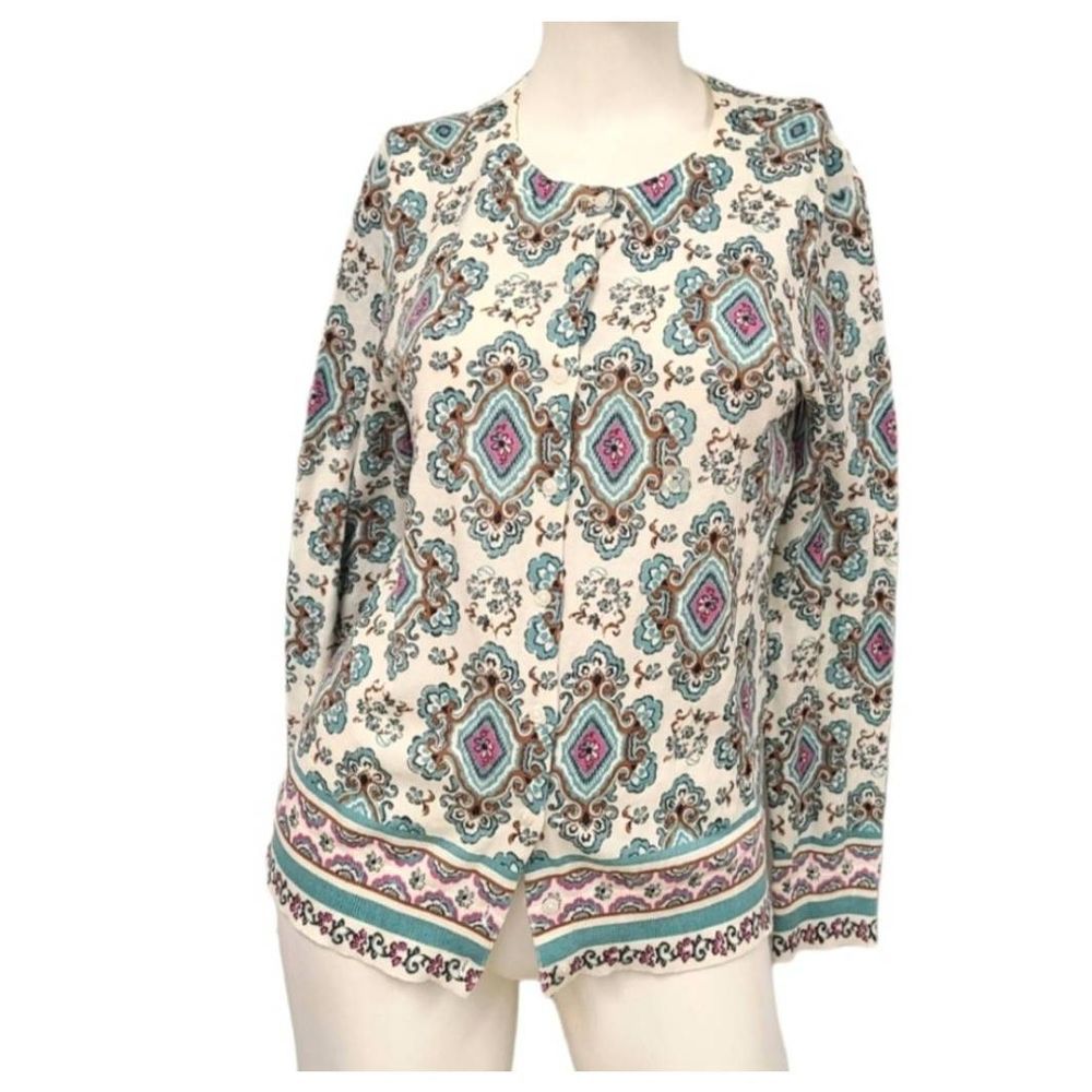 LOFT Multicolored Paisley Cardigan Sweater Medium